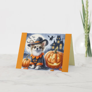 Carte de Halloween avec un chien mignon déguisé