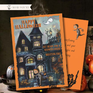 Carte de Halloween de maison hantée fantaisiste DE