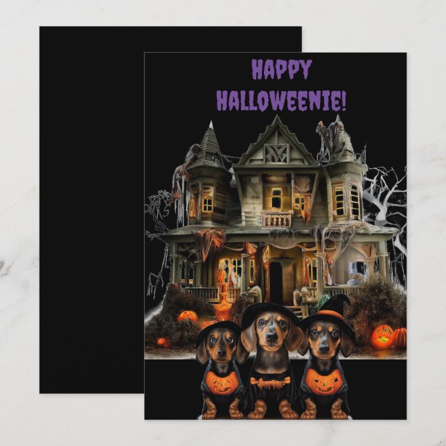Carte de Halloween de teckel (Devant / Derrière)