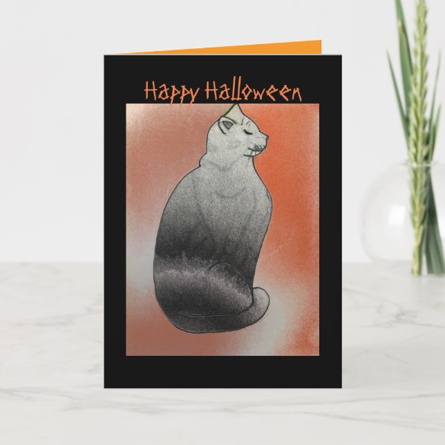 Carte de Halloween modifiable Chat Noir (Devant)