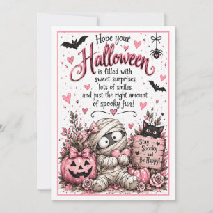 Carte de Halloween rose Mummy mignonne
