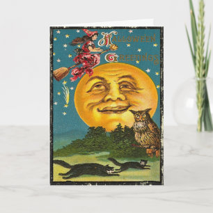Carte de Halloween Vintage Sorcière de Lune