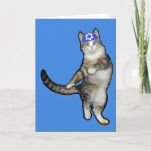 Carte de Hanoukka pour le chat de danse de garçon