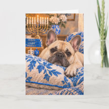 Carte de Hanukkah avec Bouledogue Français