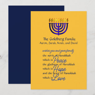Carte de Hanukkah Blue Menorah