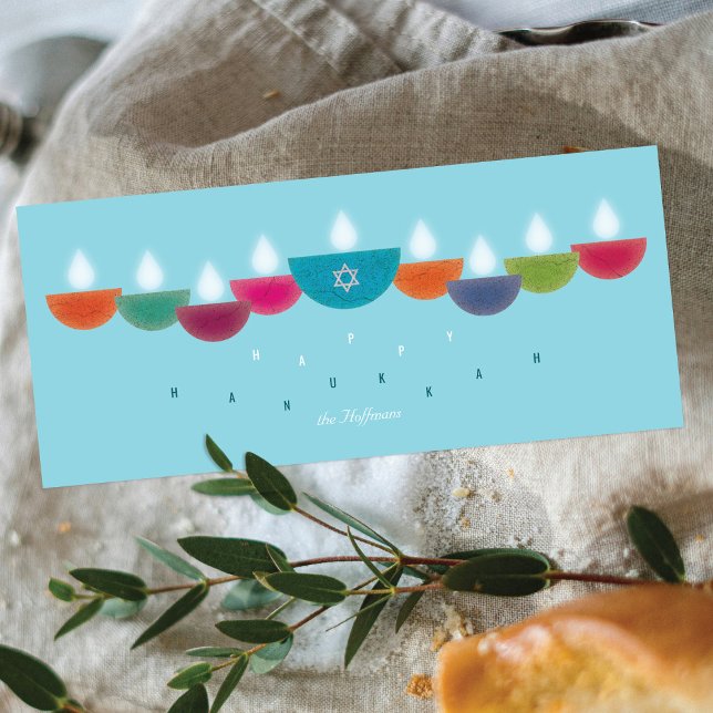 Carte de Hanukkah | Menorah de lampes à huile colo (Créateur téléchargé)