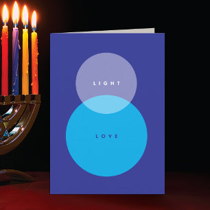 Carte de Hanukkah Moderne Lumière & Amour Bleu sur
