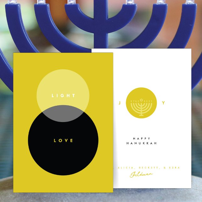 Carte de Hanukkah Moderne Lumière & Amour Or & Noi (Créateur téléchargé)