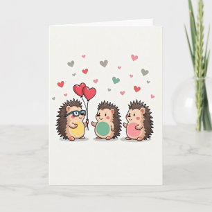 Carte de hérissons mignons qui aiment les cœurs