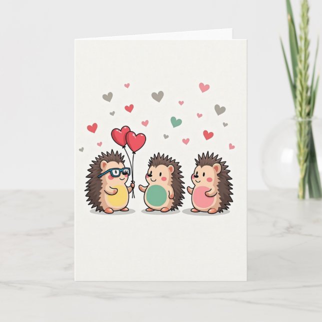 Carte de hérissons mignons qui aiment les cœurs (Devant)