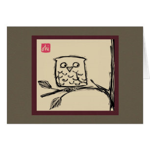 Carte de hibou de gravure sur bois