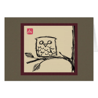 Carte de hibou de gravure sur bois