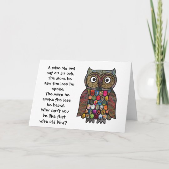 Carte De Hibou De Patchwork Avec La Citation Poeme Zazzle Fr