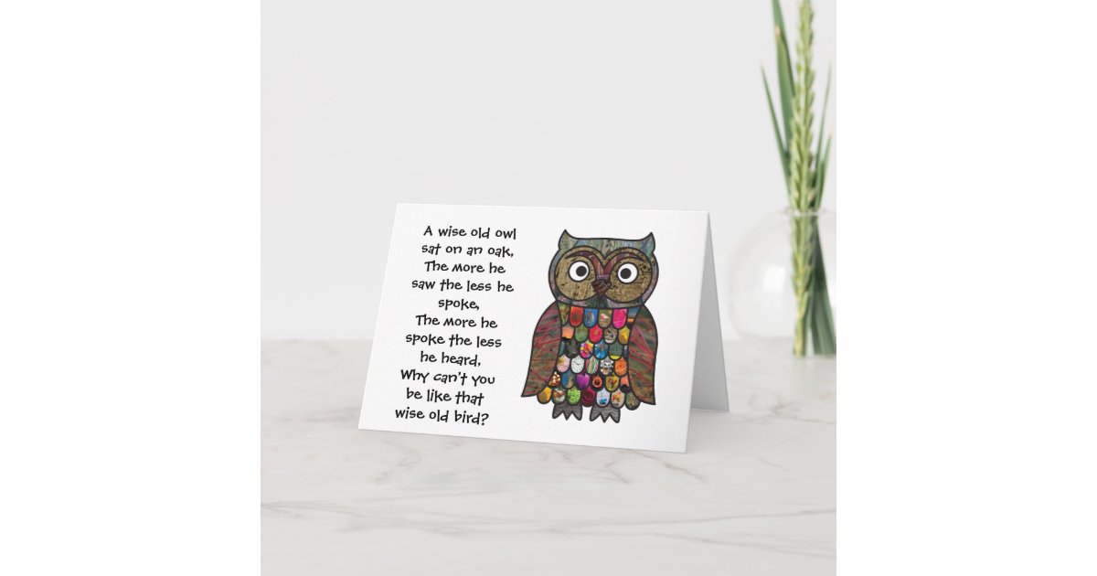 Carte De Hibou De Patchwork Avec La Citation Poeme Zazzle Fr