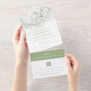 Carte de Hilton Head SC Élégante Vert Sauge Mariag