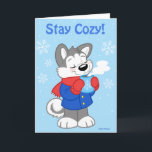 Carte de husky mignon<br><div class="desc">Souhaitez à quelqu'un un joyeux message de vacances avec ce petit husky douillet,  emmitouflé avec son chocolat chaud.</div>