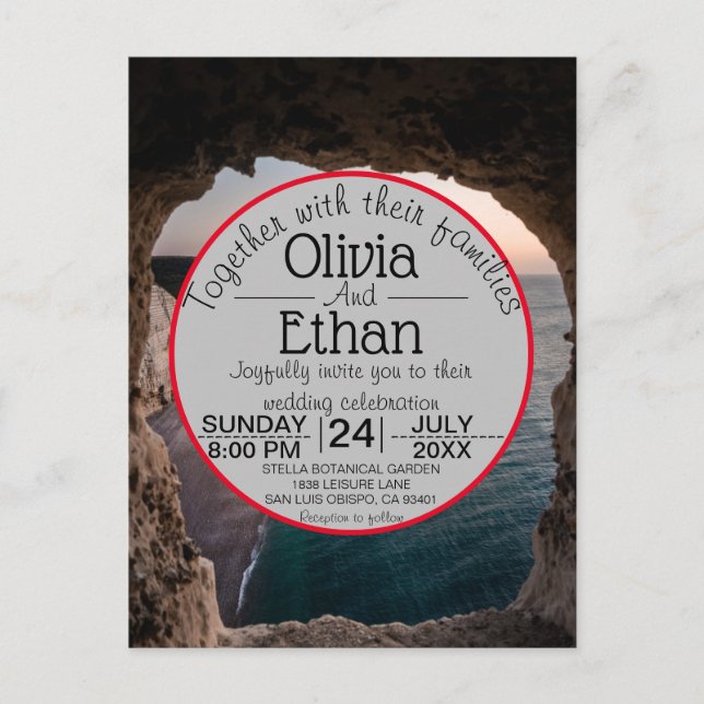 Carte de invitation de mariage de plage sur le bor (Devant)