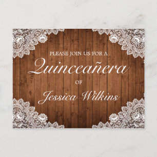 Carte de invitation Quinceañera en bois rustique e
