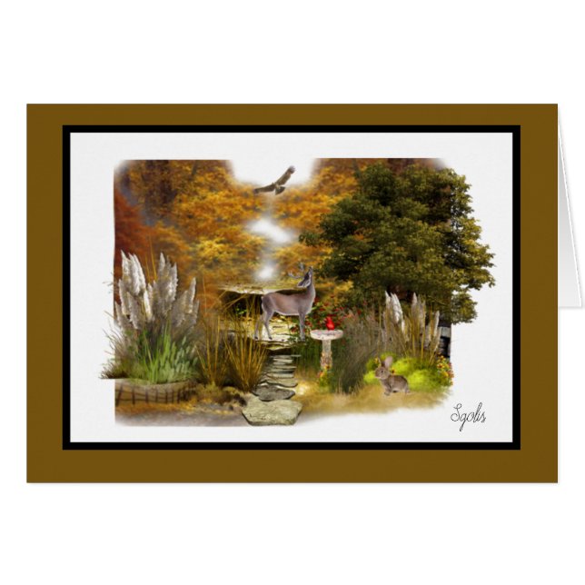 Carte de jardin de saison automnale avec cerf à l' (Devant horizontal)
