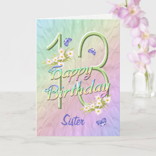 Carte de jardin papillon Soeur 13e anniversaire