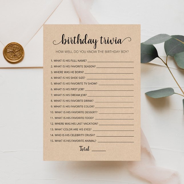 Carte de jeu anniversaire Trivia modifiable Carte  (Créateur téléchargé)