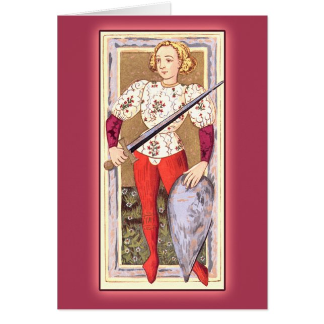 Carte de jeu antique de tarot : Jack des épées (Devant)