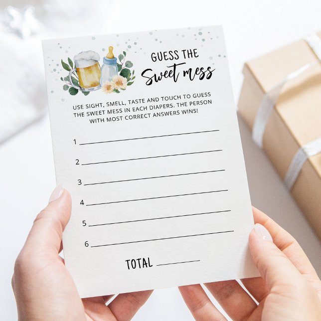 Carte de jeu Baby Is Brewing Devinez le doux désor (Beer and Floral Baby Shower Game Guess the Sweet Mess)