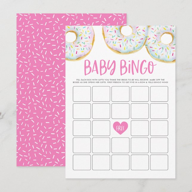 Carte de jeu Baby shower Bingo Donuts blancs (Devant / Derrière)