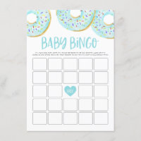 Carte de jeu Baby shower Bingo Donuts bleu