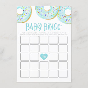 Carte de jeu Baby shower Bingo Donuts bleu