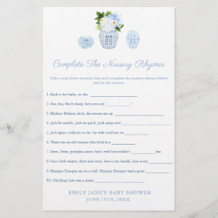 Carte de jeu Baby shower Chinoiserie Nursery Rhyme