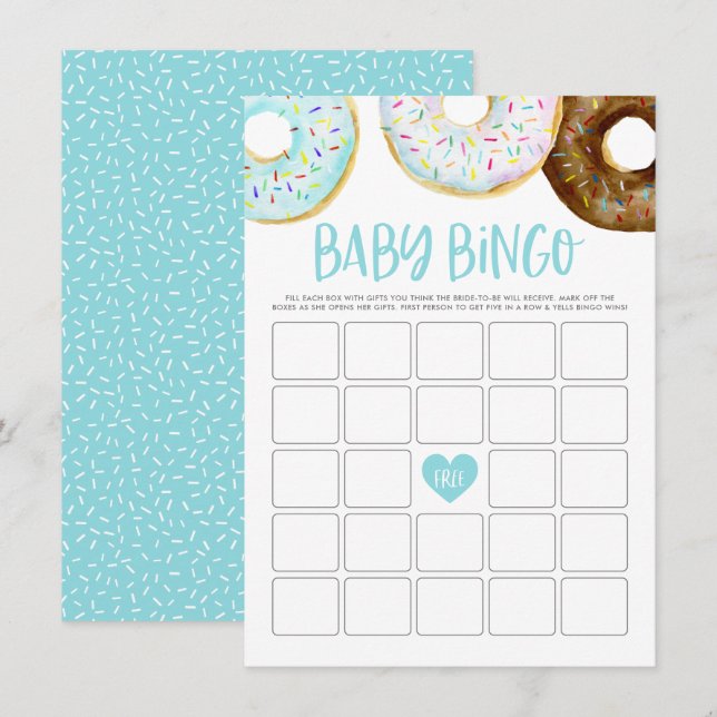 Carte de jeu Baby shower de bingo Blue and White D (Devant / Derrière)