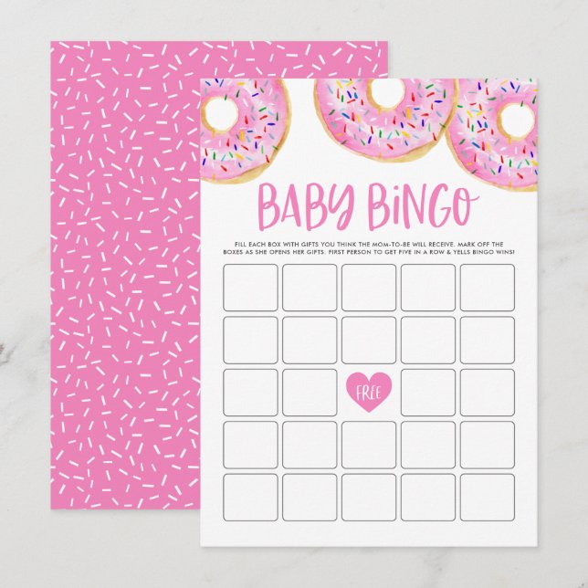 Carte de jeu Baby shower de bingo Hot Pink Donuts (Devant / Derrière)