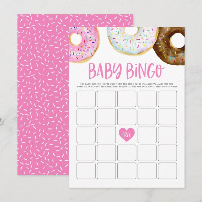 Carte de jeu Baby shower de bingo pour beignets ro (Devant / Derrière)