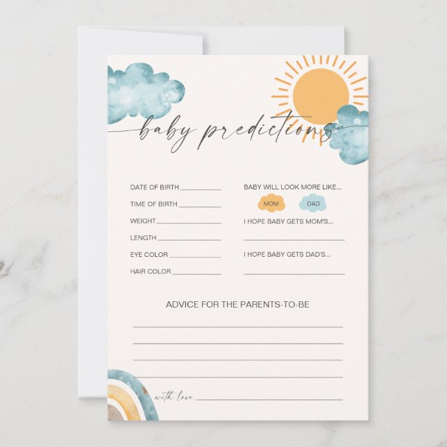 Carte de jeu Baby shower de prédictions pour bébés (Devant)