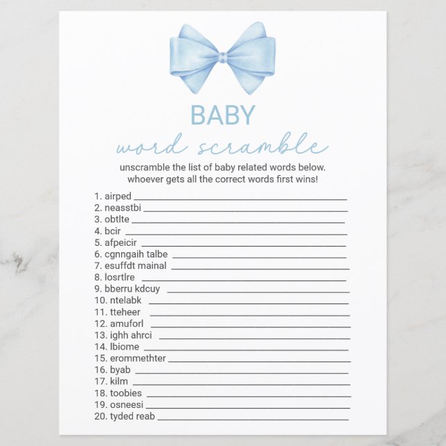 Carte de jeu Baby shower double face bleu (Devant)