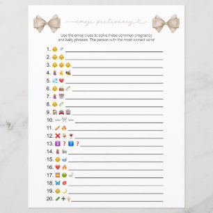 Carte de jeu Baby shower Emoji Boho Bow double fac