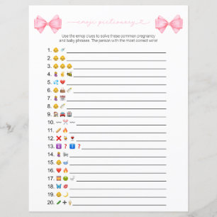 Carte de jeu Baby shower Emoji Bow rose à double f