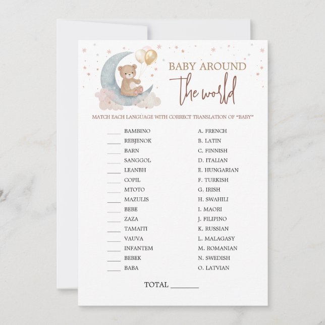 Carte de jeu Bébé autour du monde au-dessus de la  (Devant)