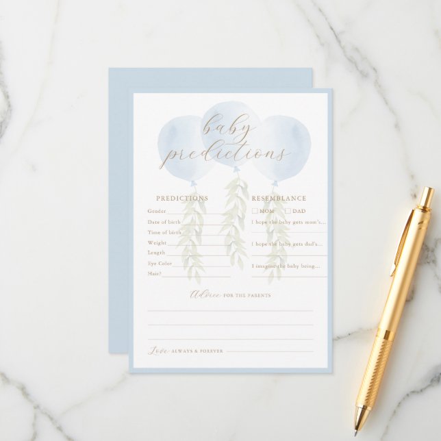 Carte de jeu Blue Balloon Eucalyptus Baby Predicti (Devant/Arrière en situation)