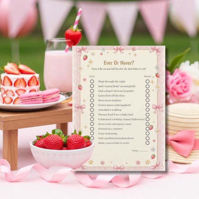 Carte de jeu "Bow Premier Anniversaire à Jamais ou (Bow First Birthday Ever or Never game card)