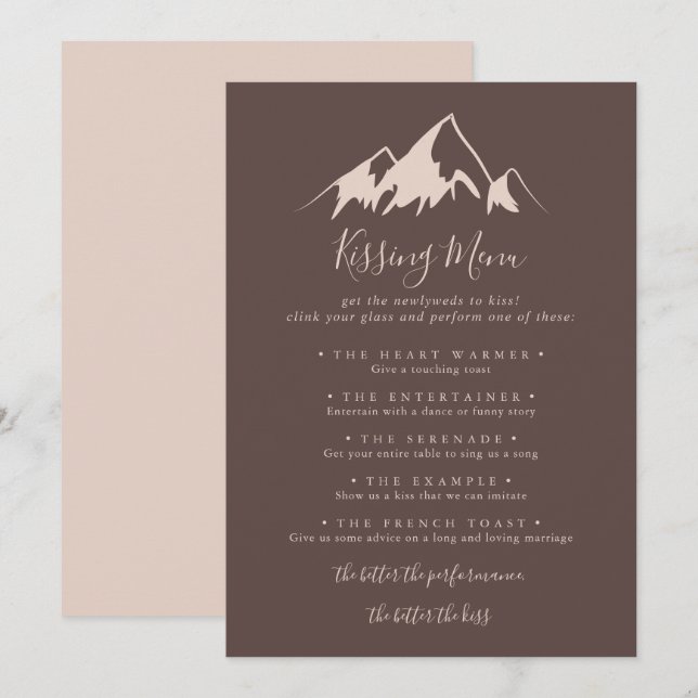 Carte de jeu Clear Mountain Mariage Kissing Menu (Devant / Derrière)