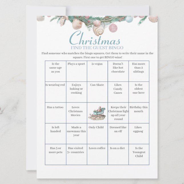 Carte de jeu Coastal Chinoiserie Christmas Bingo (Devant)