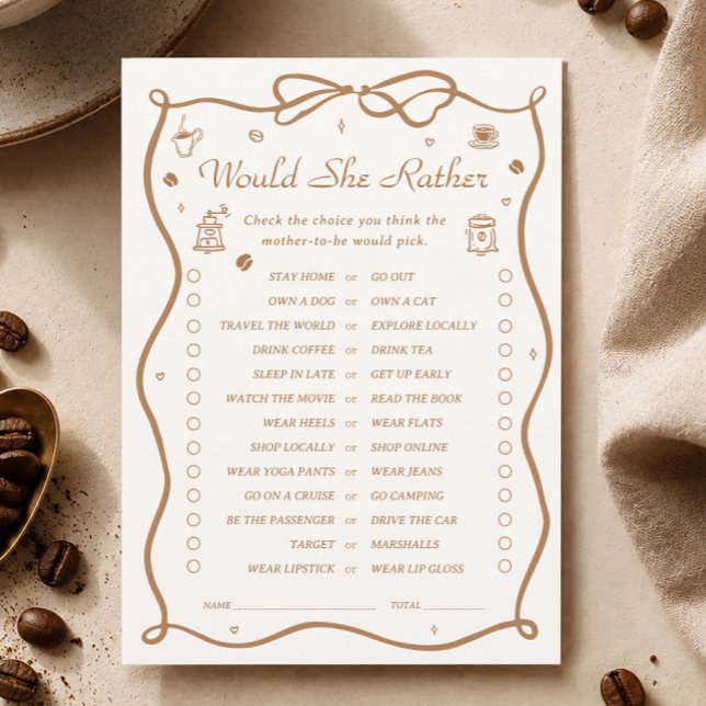 Carte de jeu de Baby Shower autour du café 'Would  (Créateur téléchargé)