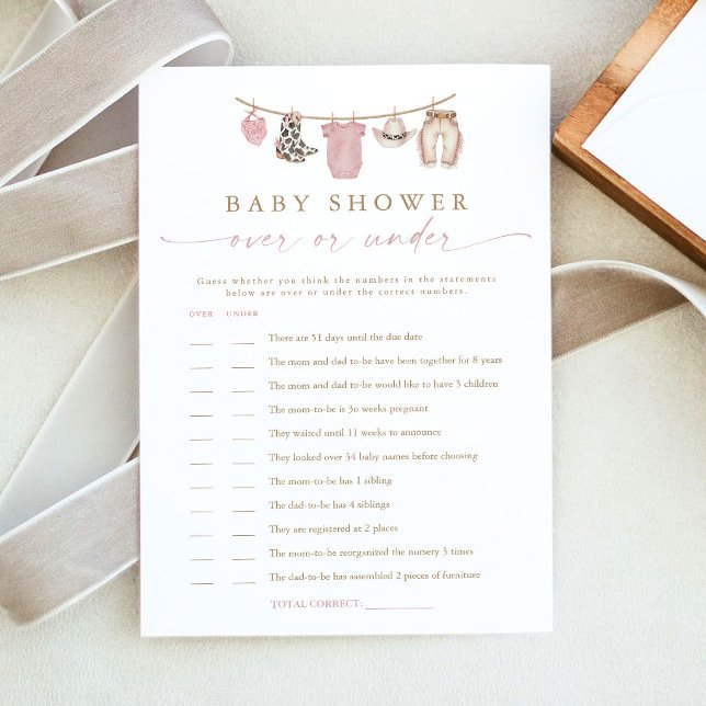 Carte de jeu de baby shower avec corde à linge ros (Créateur téléchargé)