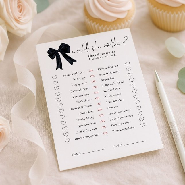 Carte de jeu de Baby Shower 'Black Bow Would She R (Créateur téléchargé)