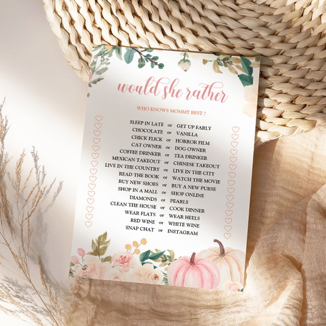 Carte de jeu de baby shower d'automne "Would She R (Créateur téléchargé)