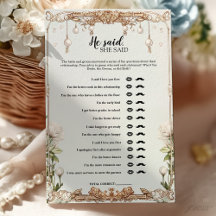 Carte de jeu de baby shower de mariage Floral He S