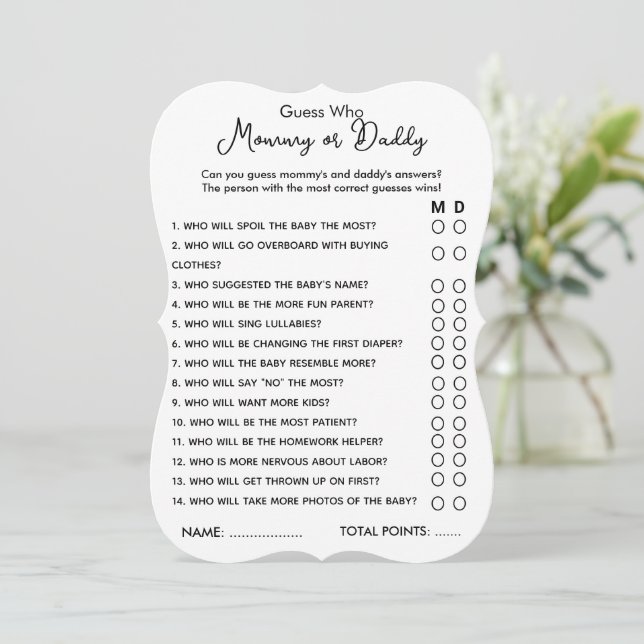 Carte de jeu de baby shower « Devine qui est Maman (Debout devant)