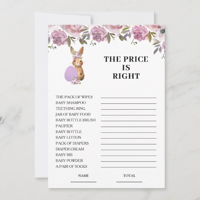 Carte de jeu de baby shower Easter Price is Right (Devant)